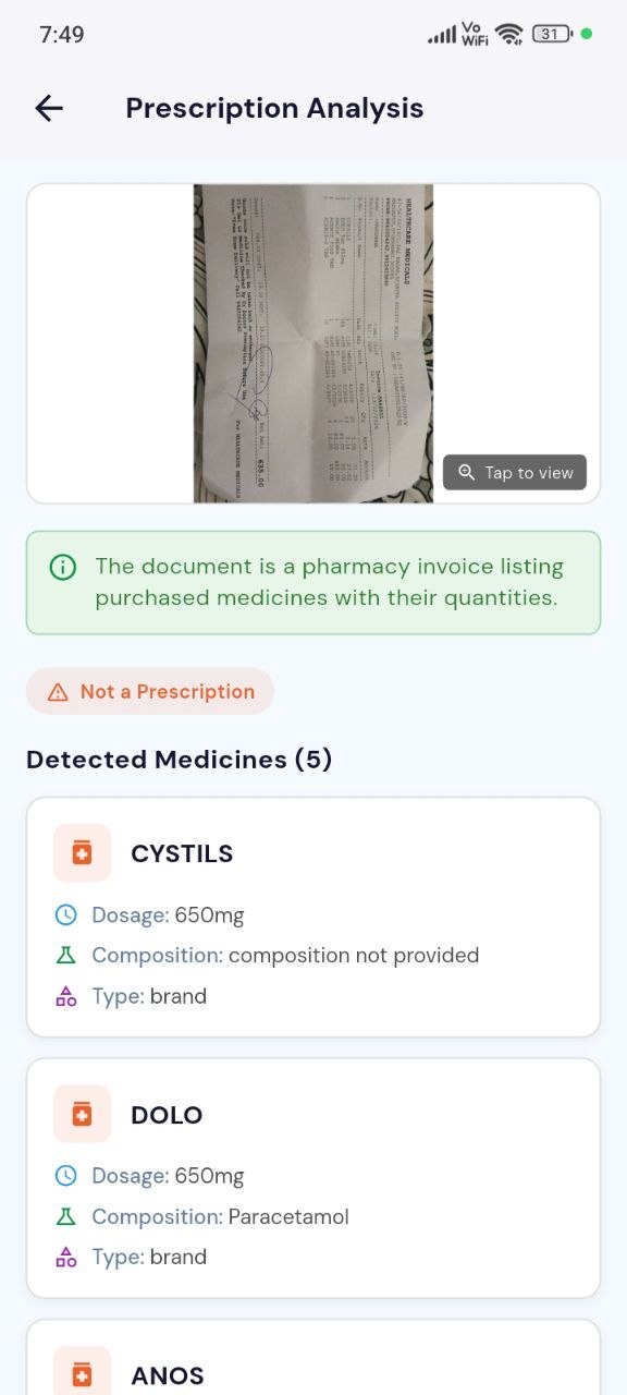 Medbuzz prescription intake and analysis interface