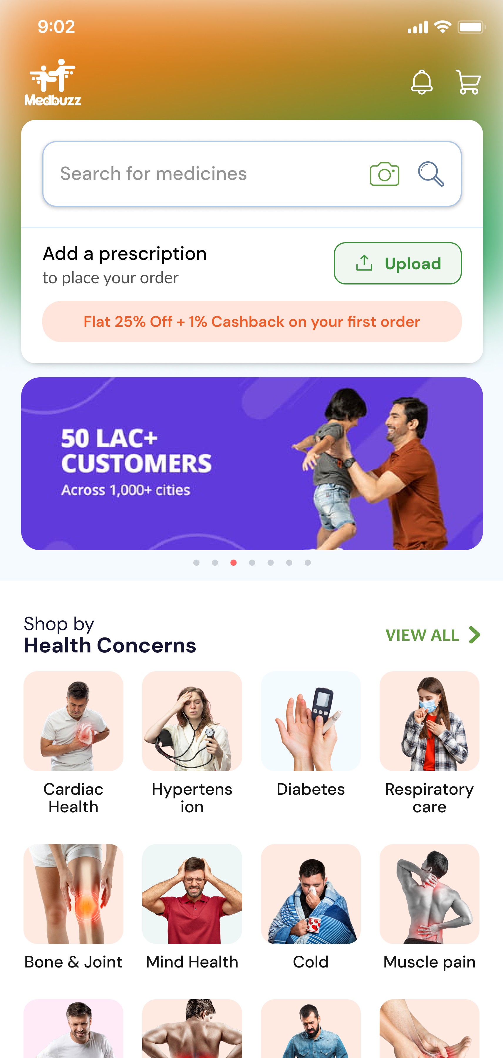 Medbuzz mobile app home screen