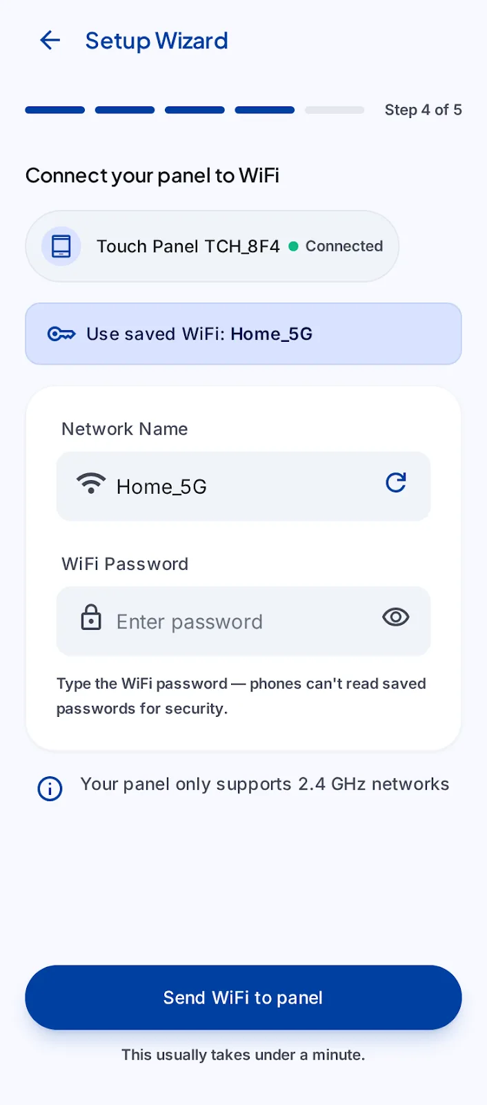 Designed screen for connecting a panel to Wi-Fi using synthetic details