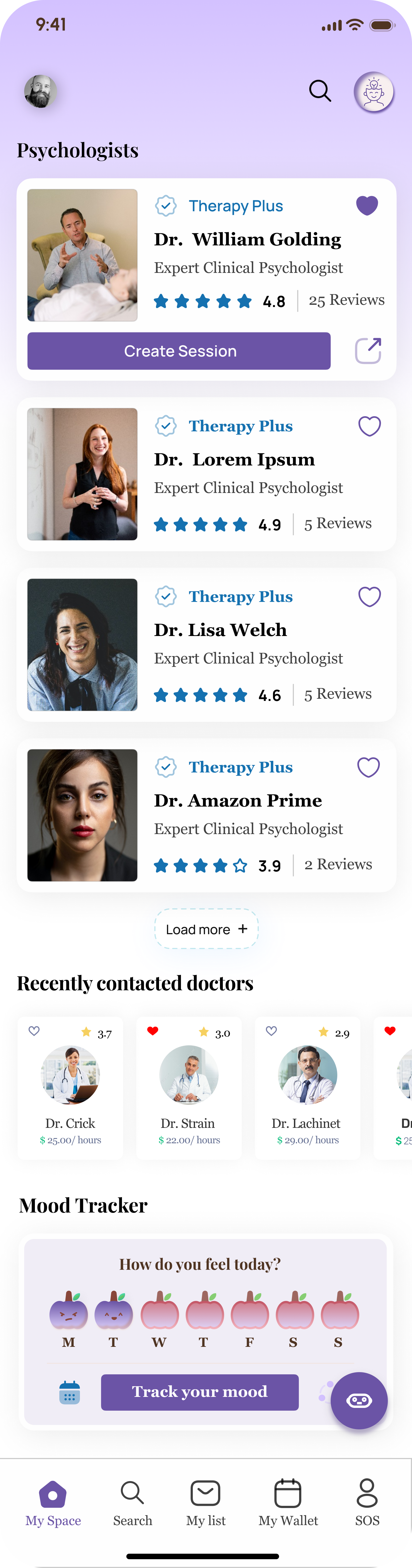 Mind360 therapist feed app screen