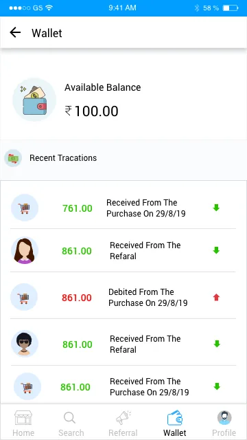 Dogemo customer wallet screen